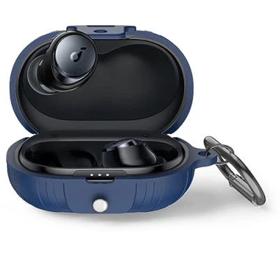 Afbeelding van MOWYEOK siliconen hoes, compatibel met Anker Soundcore Space A40, draagbare kras en schokbestendige led aan de voorkant zichtbaar, voor