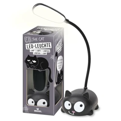 Afbeelding van moses. Ed, the Cat lamp, buigzame ledlamp in kattendesign, oplaadbare bureaulamp met batterij en USB C aansluiting, decoratieve tafellamp voor kattenfans