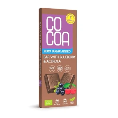 Afbeelding van CO COA Bessenchocolade Met Acerola BIO 40g Chocolade Zonder Suiker, Vitamine C, Keto Biologisch &amp; Veganistisch Geschikt voor en Low Carb Inuline Probioticum