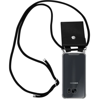 Afbeelding van Cadorabo Hoesje geschikt voor Samsung Galaxy S7 in ZWART Silicone Mobiele telefoon ketting beschermhoes met zilveren ringen, koordriem en afneembaar etui