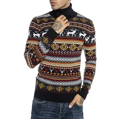 Afbeelding van Redbridge Gebreide trui voor heren, Noorse col, slim fit, blauw, XL