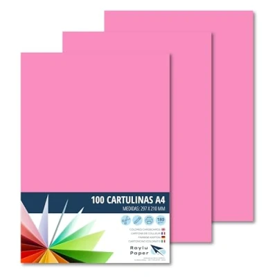 Afbeelding van Raylu Paper® A4 100 stuks roze 180 g 210 x 297 mm zacht oppervlak, ideaal voor maandverband, kantoor, tekenen, knutselen, geschikt school (roze chicle)