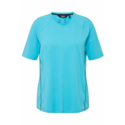 Afbeelding van Ulla Popken, Dames, Grote maten, T shirt, uv bescherming 50+, V hals, halve mouwen, Helder turquoise, 42/44 maten