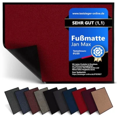 Afbeelding van Jan Max vuilvangmat 8 kleuren deurmat met 2900g/m2 PP Twisted Heatset fiber 2,4l/m2 vochtopname schoonloopmat 90 x 150 cm rood