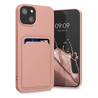 Afbeelding van kwmobile telefoonhoesje geschikt voor Apple iPhone 13 Hoesje met pasjeshouder TPU case in roze grapefruit