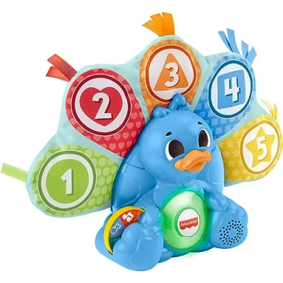 Afbeelding van Fisher Price HNN81 BlinkiLinkis Zahlen und Farben Pfau, deutsche Version, elektronisches Lernspielzeug mit Licht Musik für Babys Kleinkinder ab 9 Monaten