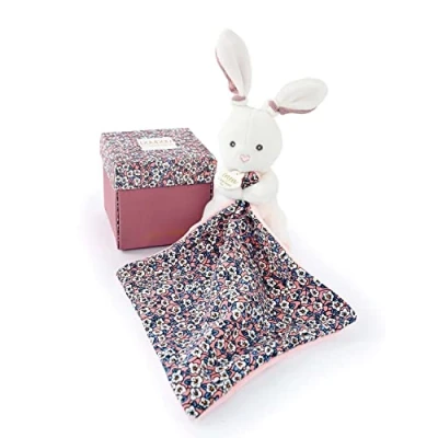 Afbeelding van Doudou et Compagnie BOH&#039;AIME Pantin konijn met knuffeldier doos in bloemvorm roze cadeau idee voor de geboorte meisjes en jongens DC4020