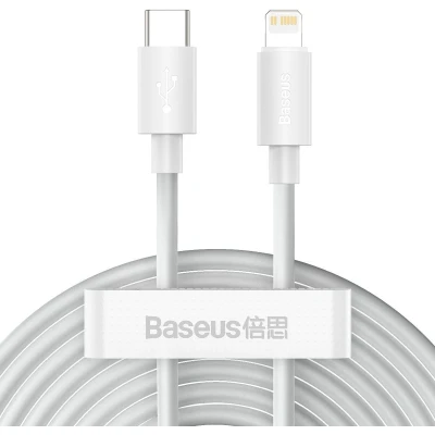 Afbeelding van Baseus Simple Wisdom USB C naar Apple Lightning Kabel 20W Power Delivery 150 CM Wit (2 Pack)