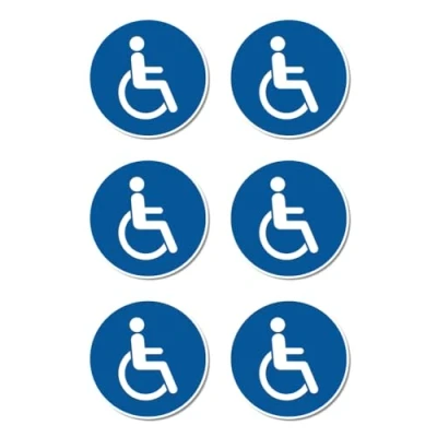 Afbeelding van Voor rolstoelgebruikers of mensen met een handicap, biedteken gebaseerd op DIN EN ISO 7010 / ASR A1.3 stickers: 5 cm, 6 stuks