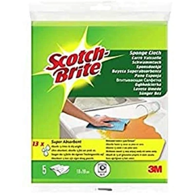 Afbeelding van Scotch Brite Sponsdoek, geel, 5 sponzen ideale dagelijkse afwasspons voor keuken, badkamer en huishouden, gebruik op kookgerei met antiaanbaklaag glas