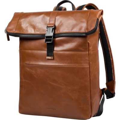 Afbeelding van Bloomsbury Leren Rolltop 14 inch Laptop Rugtas Unisex Rugzak Dames en Heren Echt Leer Cognac