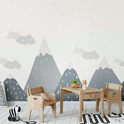 Afbeelding van Ambiance Sticker Scandinavian Nordic Dinka Mountains Muurstickers, doe het zelf wooncultuur, verwijderbare stickers om af te pellen en op plakken, waterdichte zelfklevende muurkunst, 50 x 140 cm