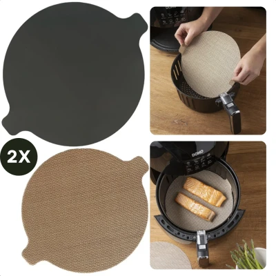 Afbeelding van Cheqo® Herbruikbare Airfryer Bakpapier Mat Bak Aifryer Hittebestendig tot 220C Op Maat Knippen Bruin