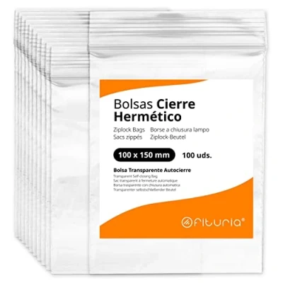 Afbeelding van Bolsas con Cierre Hermético de Plástico Transparentes Ideales para Congelar Alimentos, Guarda Documentos, Reutilizables y Conservación Ofituria (100 Bolsas, 100 x 150 mm)