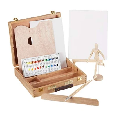 Afbeelding van Relaxdays schilderskist schilderskoffer schilderset verf 22 delig hout Acryl