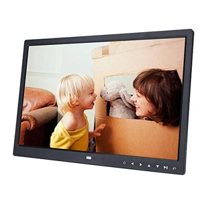 Afbeelding van 1280 * 800 digitale fotolijst met 15 inch touchscreen, HD slanke audpeler, multifunctionele wekker standaard, beste huwelijksgeschenk(Zwart)