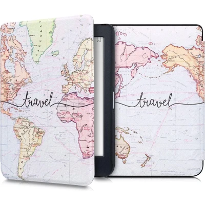 Afbeelding van kwmobile e reader hoesje compatibel met Kobo Nia Magneetsluiting Ereader case Travel Wereldkaart in zwart/meerkleurig