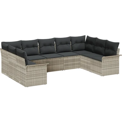 Afbeelding van vidaXL 9 delige Tuinsalonset met Kussens Lichtgrijs Poly Rattan