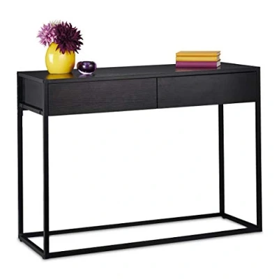 Afbeelding van Relaxdays sidetable, met 2 lades, smalle wandtafel, hal &amp; woonkamer, consoletafel metaal, HBD 80,5 x 110 40 cm, zwart