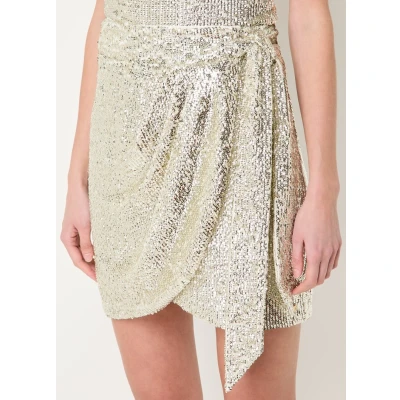Afbeelding van JOSH V dames Cameo mini rok met pailletten en strikceintuur in de kleur Goud, maat: XL