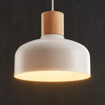 Afbeelding van Lindby hanglamp 1licht metaal, hout H: 25 cm E27 wit, licht