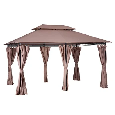 Afbeelding van Outsunny Paviljoen 4 x 3 m tuinpaviljoen tuintent partytent met zijwanden staal koffie 84C 050