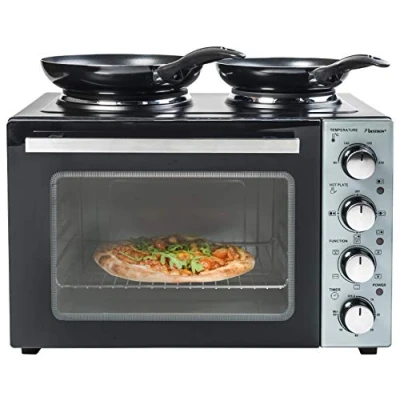 Afbeelding van bestron Mini keuken AOV31CP Crispy &amp; Co. met oven en 2 pits kookplaat, 3200 w, zwart