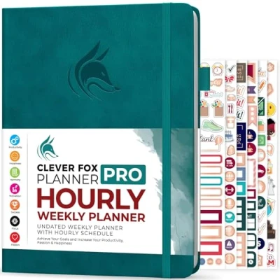 Afbeelding van Clever Fox Planner PRO schema ongedateerde wekelijkse en maandelijkse levensplanner, met tijdvakken, afsprakenboek dagelijkse organizer, A4 (donker groenblauw)