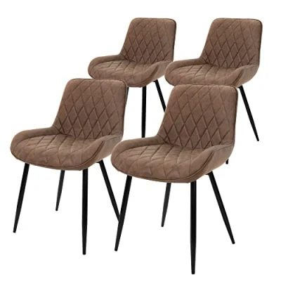 Afbeelding van ML Design Set van 4 Eetkamerstoelen Eetkamerstoel met rugleuning en armleuningen, bruin, PU kunstlederen zitting,