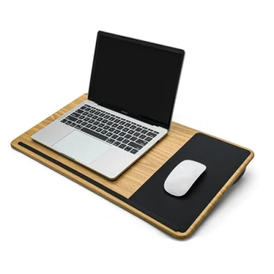 Afbeelding van ergomi Draagbare laptoplade met zacht kussen, polssteun, dubbelzijdig gebruik, laptopbedlade Geweldig voor lezen, schrijven, notebook gebruiken, thuiswerken, Lapdesk Fit tot 16 inch laptop, hout.