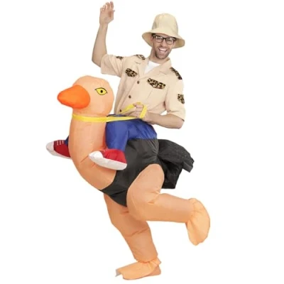 Afbeelding van Widmann Arend &amp; Struisvogel Uil Kraai Aasgier Toekan Flamingo Kostuum Geinige Ondekkingsreiziger Op Struisvogel, Opblaasbaar Bruin One Size Carnavalskleding Verkleedkleding