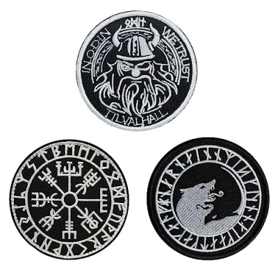 Afbeelding van Set van 3 Scandinavische Viking runen, kompas, morale, compatibel met klittenbandpatches, Vikingen, piraten, katten, Viking, God, moraal, patch voor tas, rugzak, petten, hondenvest,