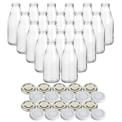 Afbeelding van gouveo Set van 20 glazen flessen voor sap met schroefdop in zilver en wit sapfles 500 ml lege sap, smoothies, limonade (SF500SW)