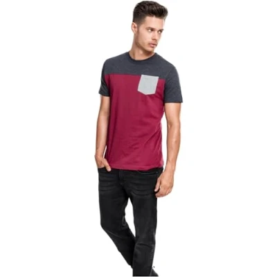 Afbeelding van Urban Classics 3TONE Pocket TEE Tshirt print, Heren, Maat: Medium, Red/grey