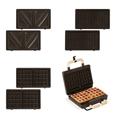 Afbeelding van CREATE STONE 3 IN 1 STUDIO Sandwich/Wafel Grill Verwisselbare Grillplaten Verticale Opslag Zwart