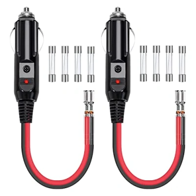 Afbeelding van GUNGY Sigarenaansteker, 12 V/24 V, adapter voor sigarettenaansteker, mannelijk, 10 cm, 16 AWG, met rode led indicator en zekering A/15 A, vervanging auto, vrachtwagen, 2