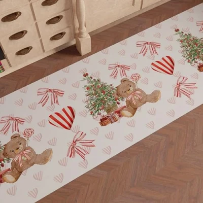 Afbeelding van PETTI Artigiani Italiani Tapijt voor keuken, Kerstmis, loper antislip en wasbaar, 52 x 380 cm, design beer 100% Made in Italy
