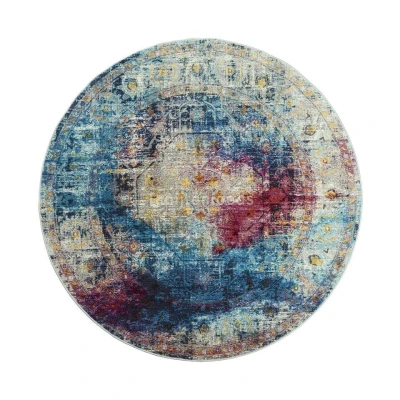 Afbeelding van Picasso Heriz Vintage Vloerkleed Multi / Blauw Laagpolig 240 cm rond