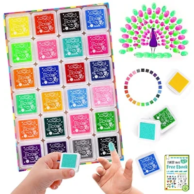 Afbeelding van DazSpirit Inkt Pad Stempels, 24 Kleuren Vingerafdruk Stempels Tekening DIY Kleur Wasbaar voor Kid Verbeelding Rubber Stempel Scrapbooking Kaart Maken Kunst Craft