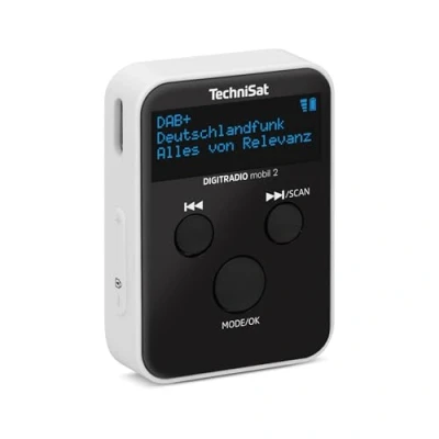 Afbeelding van TechniSat Digitradio mobiel 2 draagbare DAB+/FM mini radio met geïntegreerde accu (oplaadbare zakradio, hoofdtelefoon, OLED display, favorietengeheugen) zwart/wit