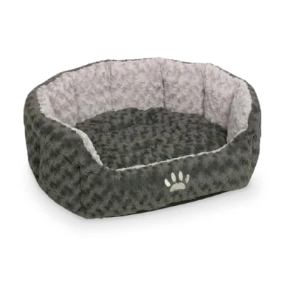 Afbeelding van Nobby Gewatteerd pluche ovaal bed Seoli, 66 x 57 22 cm, donkergrijs/lichtgrijs