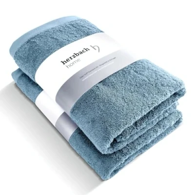 Afbeelding van herzbach home Luxe handdoek Douche Set van 2 Premium kwaliteit 100% katoen 70 x 140 cm (blauw (grijsblauw))