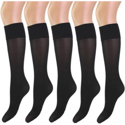 Afbeelding van 5 paar Panty kniekousen Steunkousen 40 Denier Zwart