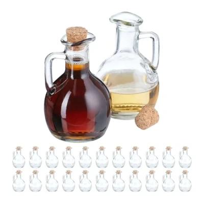 Afbeelding van Relaxdays glazen flesjes met kurk set van 24 150 ml dop oliefles