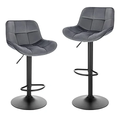 Afbeelding van EUGAD Barkruk set van 2, in hoogte verstelbaar 360 draaibaar, barstoel met rugleuning en voetensteun, gestoffeerde kruk fluwelen bekleding, ergonomische bar, zitting 49 x 35,5 cm,