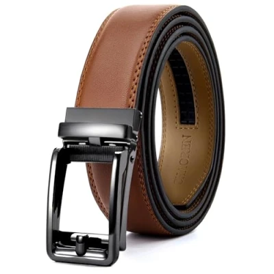 Afbeelding van CHAOREN Lederen Herenriem Tan Bruin Automatische Leer Cognac 35mm voor Pak en Casual Micro verstelbare Riem zonder Gaten
