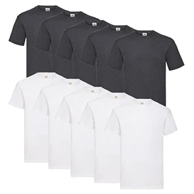 Afbeelding van Fruit of the Loom T shirt, voor heren (per 10 stuks verpakt), 5 wit/5 donkergrijs., XL