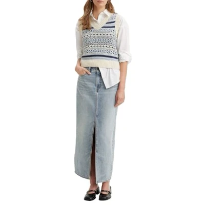 Afbeelding van Levi&#039;s dames Maxi spijkerrok met split in de kleur Indigo, maat: W27