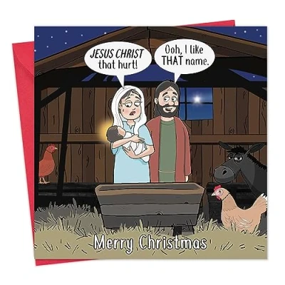 Afbeelding van Twizler Grappige kerstkaart Jezus Christus Merry Christmas Card Humor Xmas Heren Kerstmis voor hem Man Zoon Vader Womens haar Vrouwelijke Vrouw Dochter Mama Fijne
