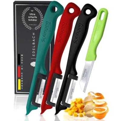 Afbeelding van Edelbach Solingen Keukenmessenset, Duits, zeer scherpe kleine messen, messenset, fruitmes, groentemes, schilmes, dunschiller, mes (4 delige dunschiller)